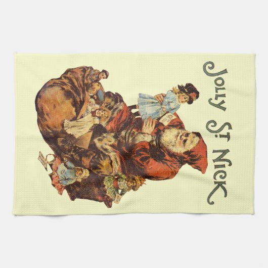 ヴィンテージすてきセントニックサンタクロースビクトリアンアート キッチンタオル (横)