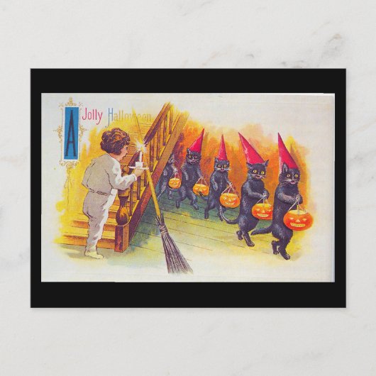 ヴィンテージすてきハロウィンカードブラックキャッツ ポストカード (正面)