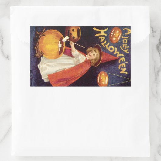 ヴィンテージすてきハロウィーンウィッチバイエレンクラッサドル 長方形シール (バッグ)