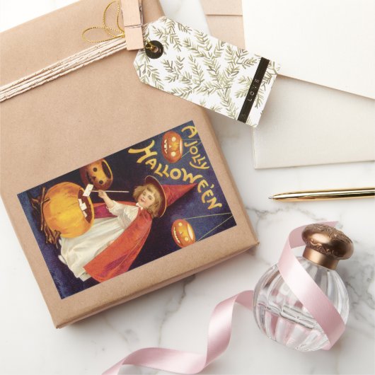 ヴィンテージすてきハロウィーンウィッチバイエレンクラッサドル 長方形シール (ギフト)