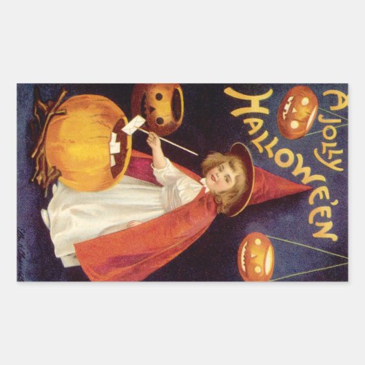 ヴィンテージすてきハロウィーンウィッチバイエレンクラッサドル 長方形シール (正面)