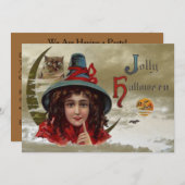 ヴィンテージすてきハロウィーンウィッチパーティの招待状 招待状 (正面/裏面)