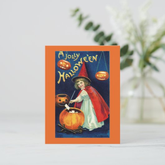 ヴィンテージすてきハロウィーンガールウィッチハガキ ポストカード (スタンド正面)
