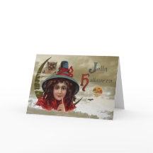 ヴィンテージすてきハロウィーン魔女グリーティングカード