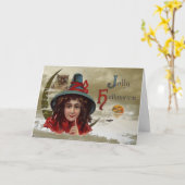 ヴィンテージすてきハロウィーン魔女グリーティングカード カード (黄色い花)