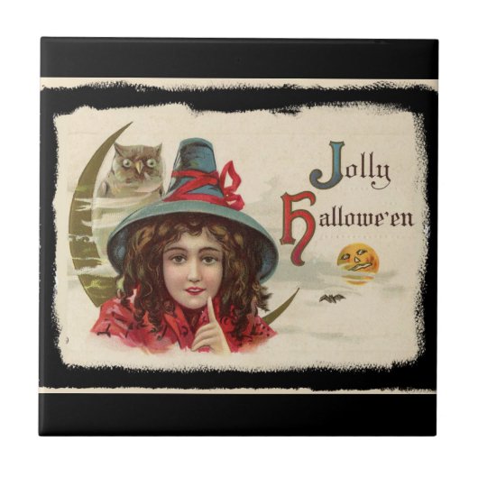 ヴィンテージすてきハロウィーン魔女 タイル (正面)