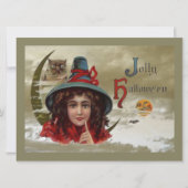 ヴィンテージすてきハロウィーン魔女&フクロウ大はがき 招待状 (正面)