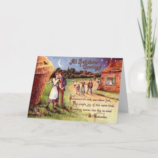 ヴィンテージすべてのハロウィーンのグリーティングカップル カード (正面)