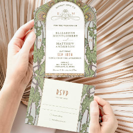 ヴィンテージすべて1つの結婚式招待状別ミュシャ オールインワン招待状