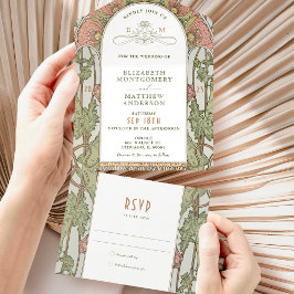 ヴィンテージすべて1つの結婚式招待状別ミュシャ オールインワン招待状