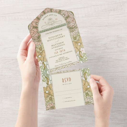 ヴィンテージすべて1つの結婚式招待状別ミュシャ オールインワン招待状 (貼ってはがせる)