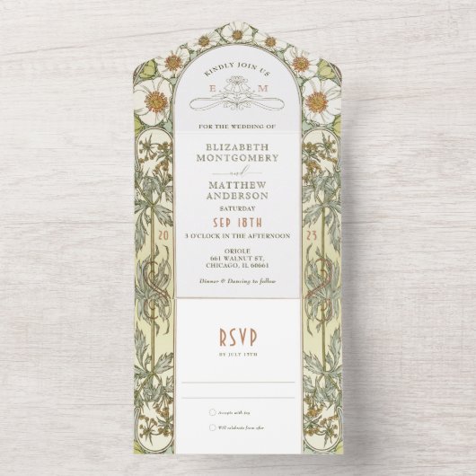 ヴィンテージすべて1つの結婚式招待状別ミュシャ オールインワン招待状 (内側)