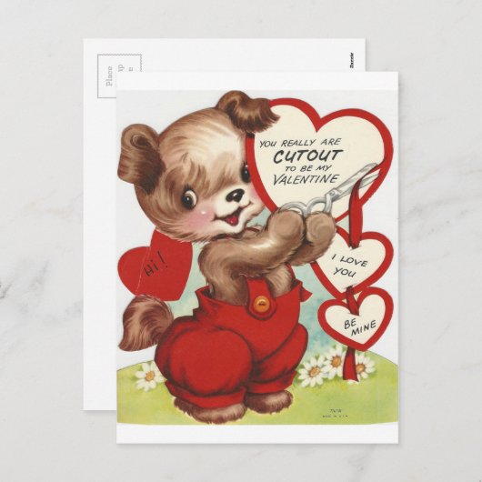 ヴィンテージずる賢い犬のバレンタイン シーズンポストカード (正面/裏面)