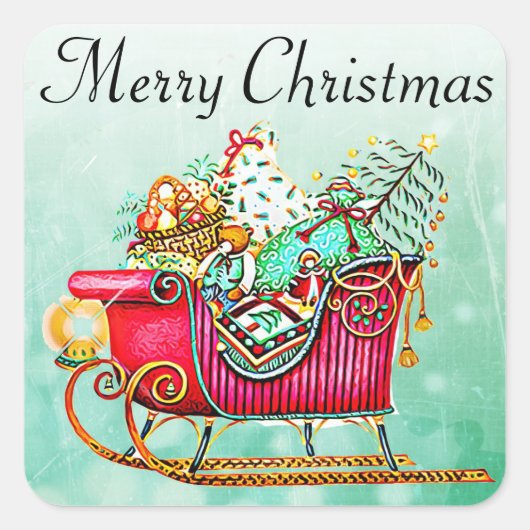 ヴィンテージそりギフト&クリスマスツリー スクエアシール (正面)