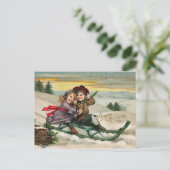 ヴィンテージそりボーイとガール ポストカード (スタンド正面)