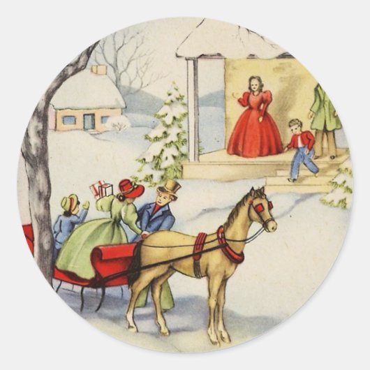 ヴィンテージそり乗りクリスマス_sticker ラウンドシール (正面)