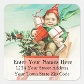 ヴィンテージそり付きプレゼント住所 シール (正面)