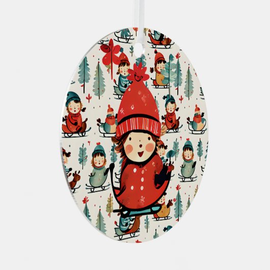 ヴィンテージそり子供のパーソナライズされたクリスマス メタルオーナメント (正面右)
