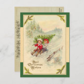 ヴィンテージそり子供用クリスマスポストカード シーズンポストカード (正面/裏面)