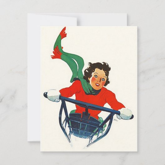 ヴィンテージそり雪そり冬パーティの招待状 招待状 (正面)