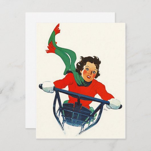 ヴィンテージそり雪そり冬パーティの招待状 招待状 (正面/裏面)