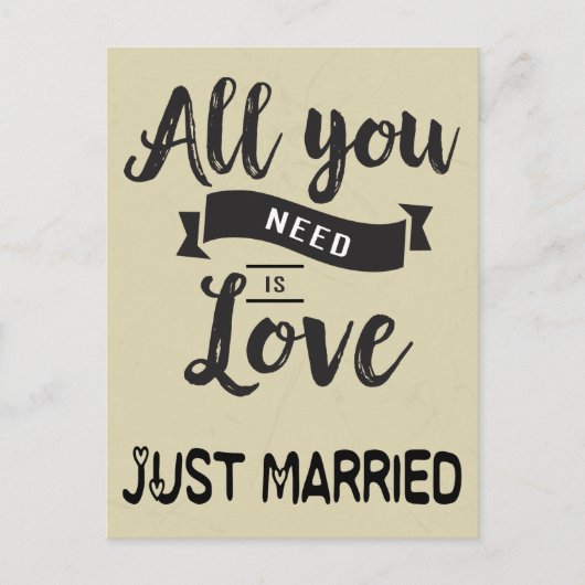ヴィンテージたった今結婚しましたタン&ブラック結婚ズラブ 案内ポストカード (正面)