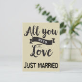 ヴィンテージたった今結婚しましたタン&ブラック結婚ズラブ 案内ポストカード (スタンド正面)