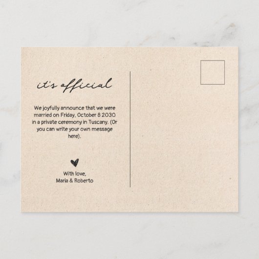 ヴィンテージたった今結婚しました写真 案内ポストカード (裏面)