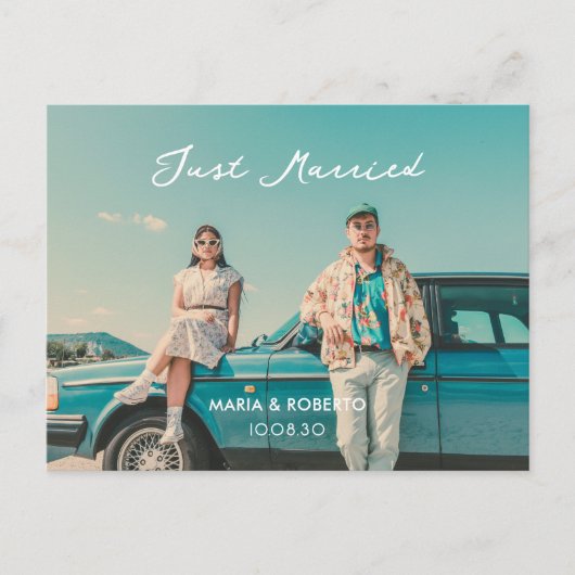 ヴィンテージたった今結婚しました写真 案内ポストカード (正面)