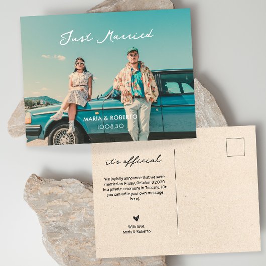 ヴィンテージたった今結婚しました写真 案内ポストカード