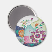 ヴィンテージたばこ葉ブルー白ピンクの丸い磁石 マグネット (正面/裏面)