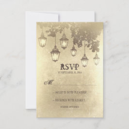 ヴィンテージつるのランプ結婚式RSVPカード 出欠カード