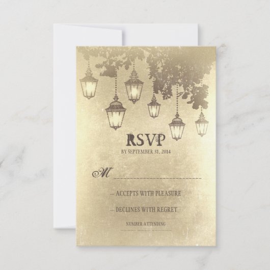 ヴィンテージつるのランプ結婚式RSVPカード 出欠カード (正面)