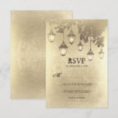 ヴィンテージつるのランプ結婚式RSVPカード 出欠カード (正面/裏面)
