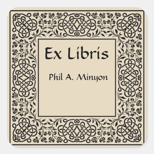 ヴィンテージつる植物とインターロッキングノット蔵書票 スクエアシール (正面)