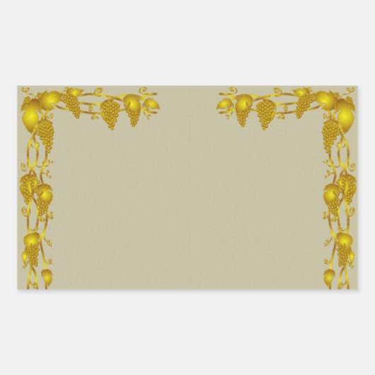 ヴィンテージつる植物とブドウ金ゴールドシ縁どステック 長方形シール (正面)