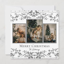 ヴィンテージつる植物ユニーク3フォトホリデーカード シーズンカード