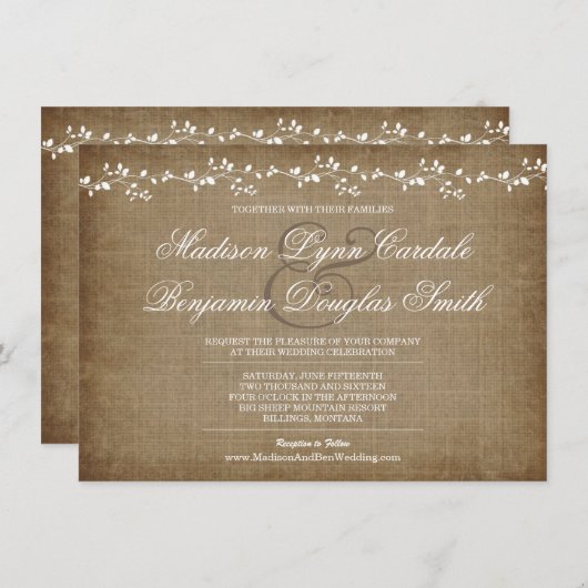 ヴィンテージつる植物動揺して素朴結婚式招待状 招待状 (正面/裏面)