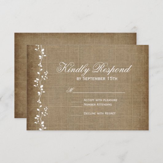 ヴィンテージつる植物素朴ウェディングRSVPカード 出欠カード (正面/裏面)