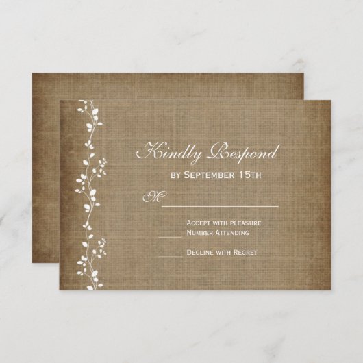 ヴィンテージつる植物素朴ウェディングRSVPカード 出欠カード (正面/裏面)