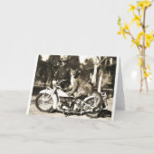 ヴィンテージでの警察官のオートバイ車の車内の写真 カード (黄色い花)