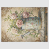 ヴィンテージでみすぼらしいピンク色のバラの花束金属缶 薄葉紙 (正面)