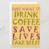 ヴィンテージでコーヒー救を飲み、自撮りする 便箋 (正面/裏面)