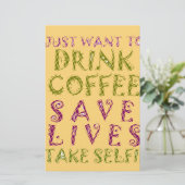 ヴィンテージでコーヒー救を飲み、自撮りする 便箋 (スタンド正面)