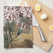 ヴィンテージで変化するカーネーションの花と灰色の空 キッチンタオル (四つ折り)