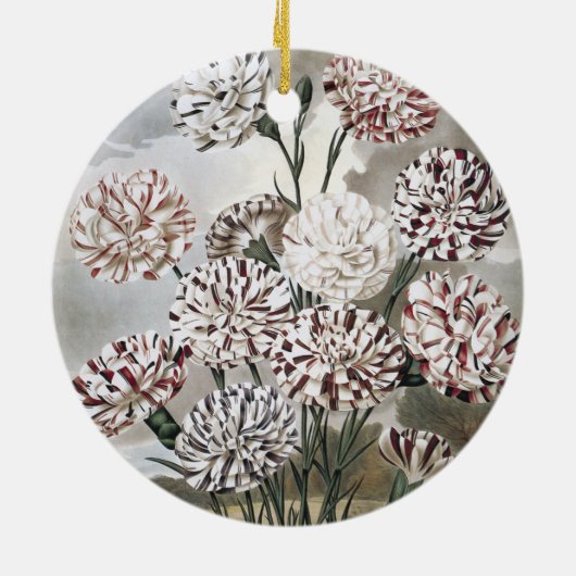 ヴィンテージで変化するカーネーションの花と灰色の空 セラミックオーナメント (裏面)