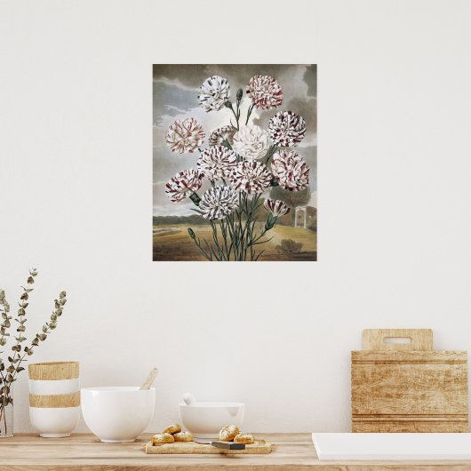 ヴィンテージで変化するカーネーションの花と灰色の空 ポスター (キッチン)