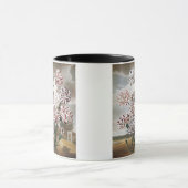 ヴィンテージで変化するカーネーションの花と灰色の空 マグカップ (中央)