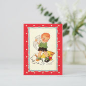 ヴィンテージで子猫を飼っている少年 ポストカード (スタンド正面)