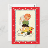 ヴィンテージで子猫を飼っている少年 ポストカード (正面/裏面)